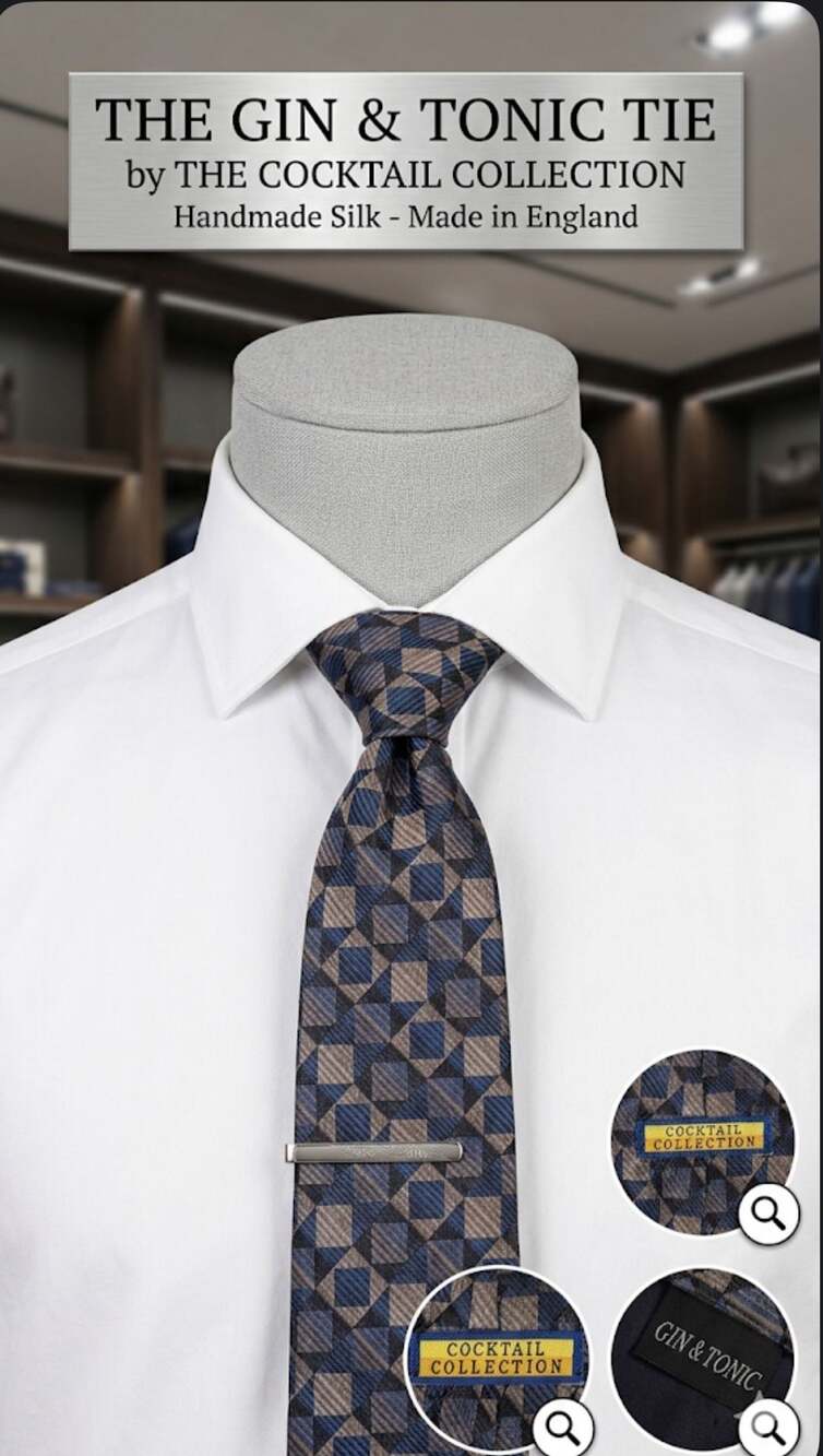 The Cocktail Collection Gin & Tonic Handmade Silk Tie
